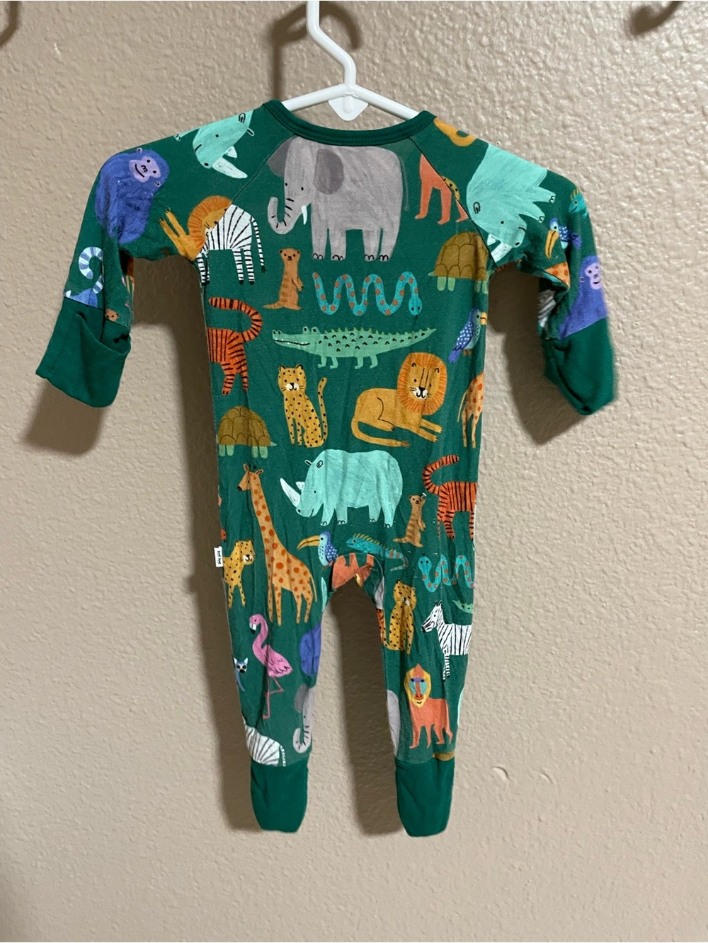 Kids Green Animal-Print One-Piece Pajamas - Picture 3 of 3